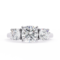 Luminous Hearts Cushion Lab Diamond Three-Stone Ring | Gold Past Present Future