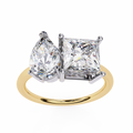 Luminara's Lab Diamond Bar Ring | Pear & Princess Cut Modern Dual Gold Ring