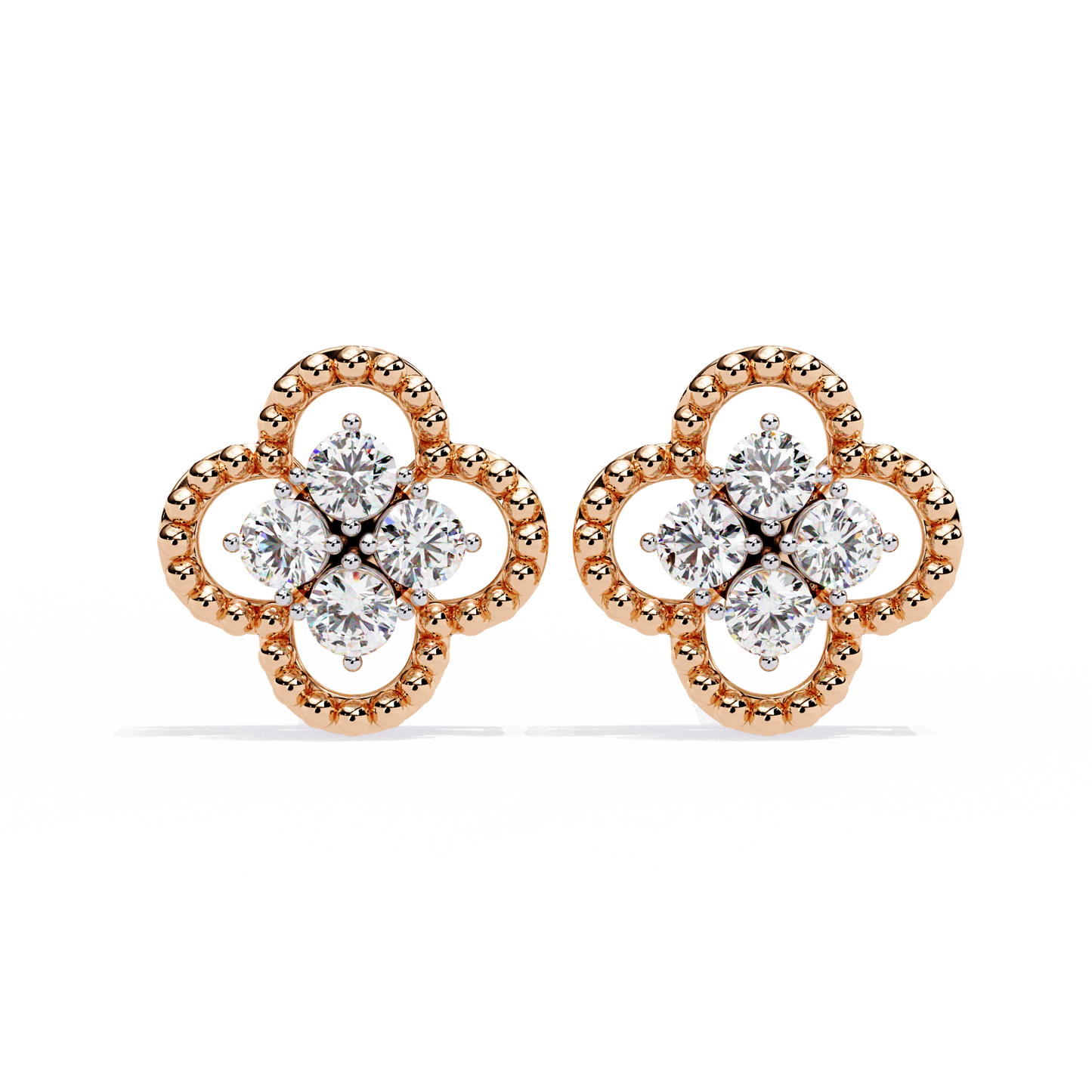 LAB-GROWN DIAMOND EARRING WITH CLOVER CLUSTER STUD DESIGN IN ROSE GOLD SIDE VIEW FEATURING VVS TO VS+ D–F DIAMONDS LUXURY JEWELRY #ROSE GOLD