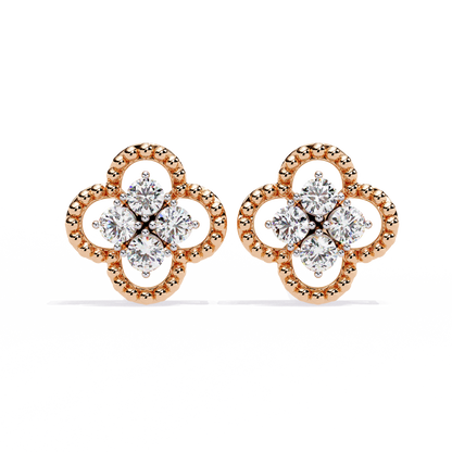LAB-GROWN DIAMOND EARRING WITH CLOVER CLUSTER STUD DESIGN IN ROSE GOLD SIDE VIEW FEATURING VVS TO VS+ D–F DIAMONDS LUXURY JEWELRY #ROSE GOLD