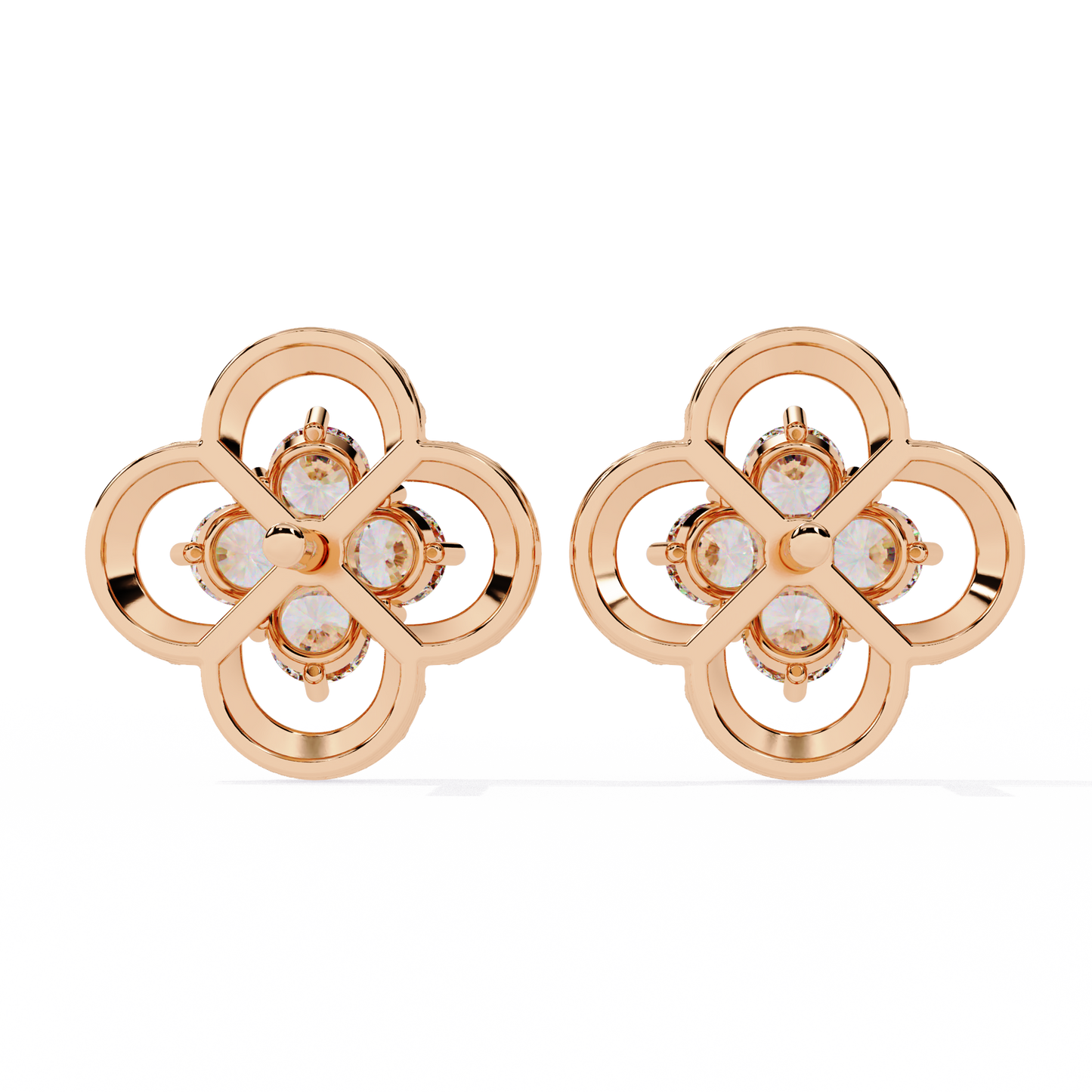 LAB-GROWN DIAMOND EARRING WITH CLOVER CLUSTER STUD DESIGN IN ROSE GOLD SIDE VIEW FEATURING VVS TO VS+ D–F DIAMONDS LUXURY JEWELRY #ROSE GOLD