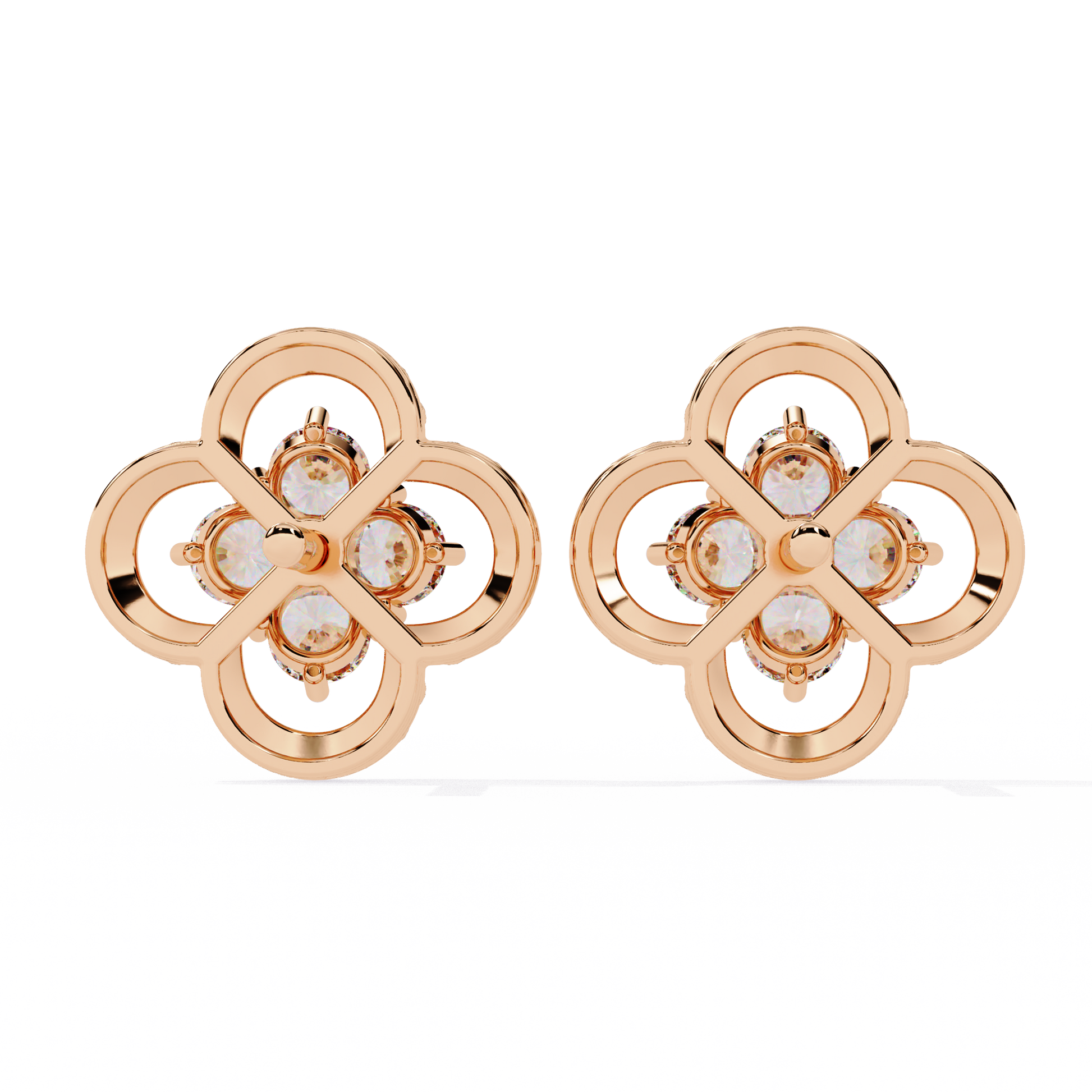LAB-GROWN DIAMOND EARRING WITH CLOVER CLUSTER STUD DESIGN IN ROSE GOLD SIDE VIEW FEATURING VVS TO VS+ D–F DIAMONDS LUXURY JEWELRY #ROSE GOLD