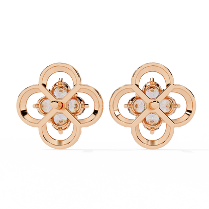 LAB-GROWN DIAMOND EARRING WITH CLOVER CLUSTER STUD DESIGN IN ROSE GOLD SIDE VIEW FEATURING VVS TO VS+ D–F DIAMONDS LUXURY JEWELRY #ROSE GOLD