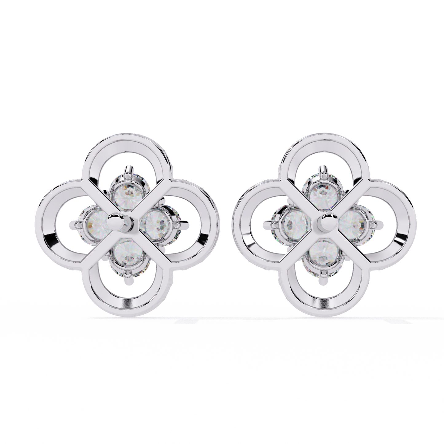 LAB-GROWN DIAMOND EARRING WITH CLOVER CLUSTER STUD DESIGN IN WHITE GOLD SIDE VIEW FEATURING VVS TO VS+ D–F DIAMONDS LUXURY JEWELRY #WHITE GOLD