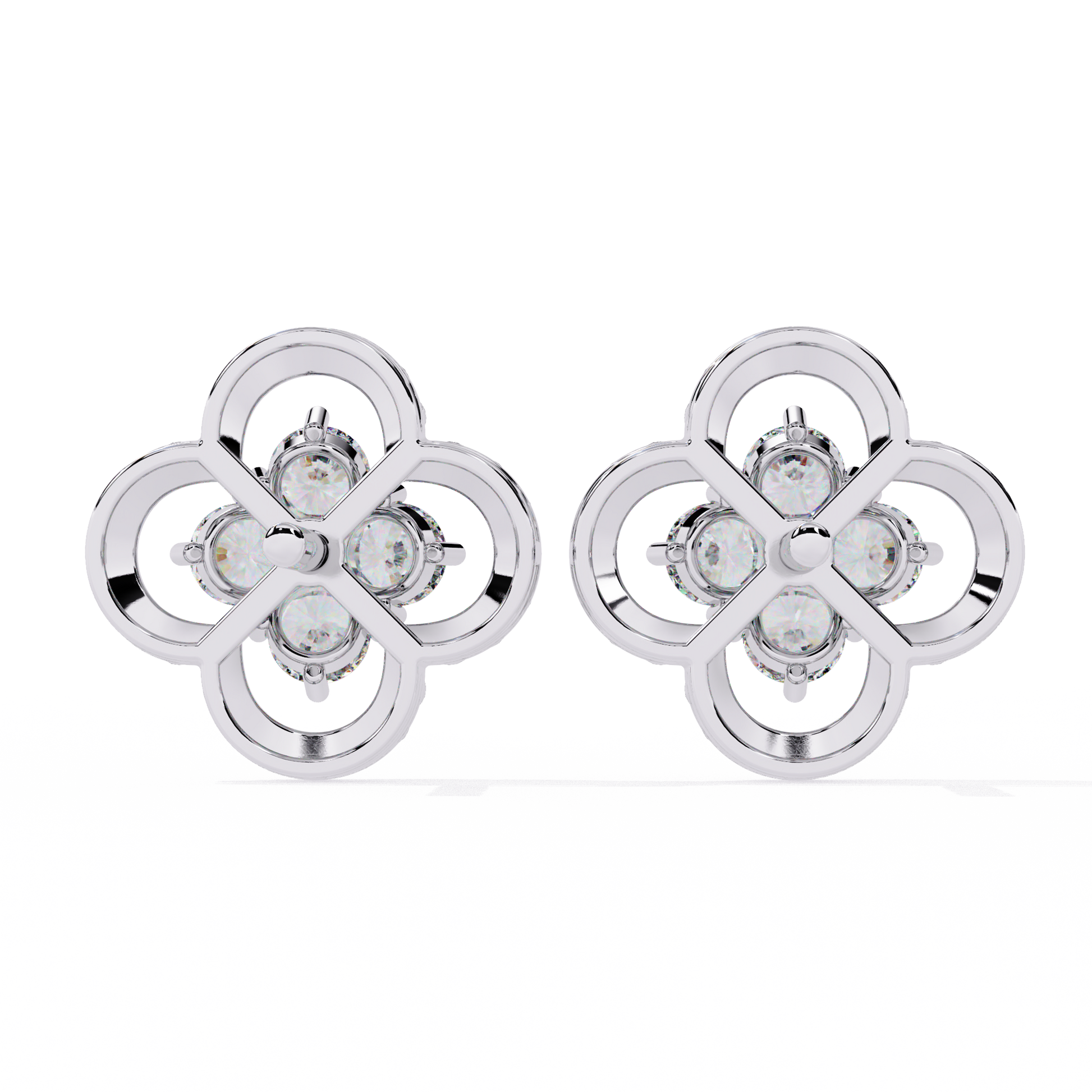 LAB-GROWN DIAMOND EARRING WITH CLOVER CLUSTER STUD DESIGN IN WHITE GOLD SIDE VIEW FEATURING VVS TO VS+ D–F DIAMONDS LUXURY JEWELRY #WHITE GOLD