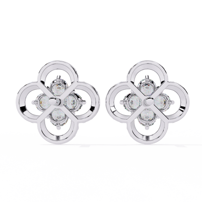 LAB-GROWN DIAMOND EARRING WITH CLOVER CLUSTER STUD DESIGN IN WHITE GOLD SIDE VIEW FEATURING VVS TO VS+ D–F DIAMONDS LUXURY JEWELRY #WHITE GOLD