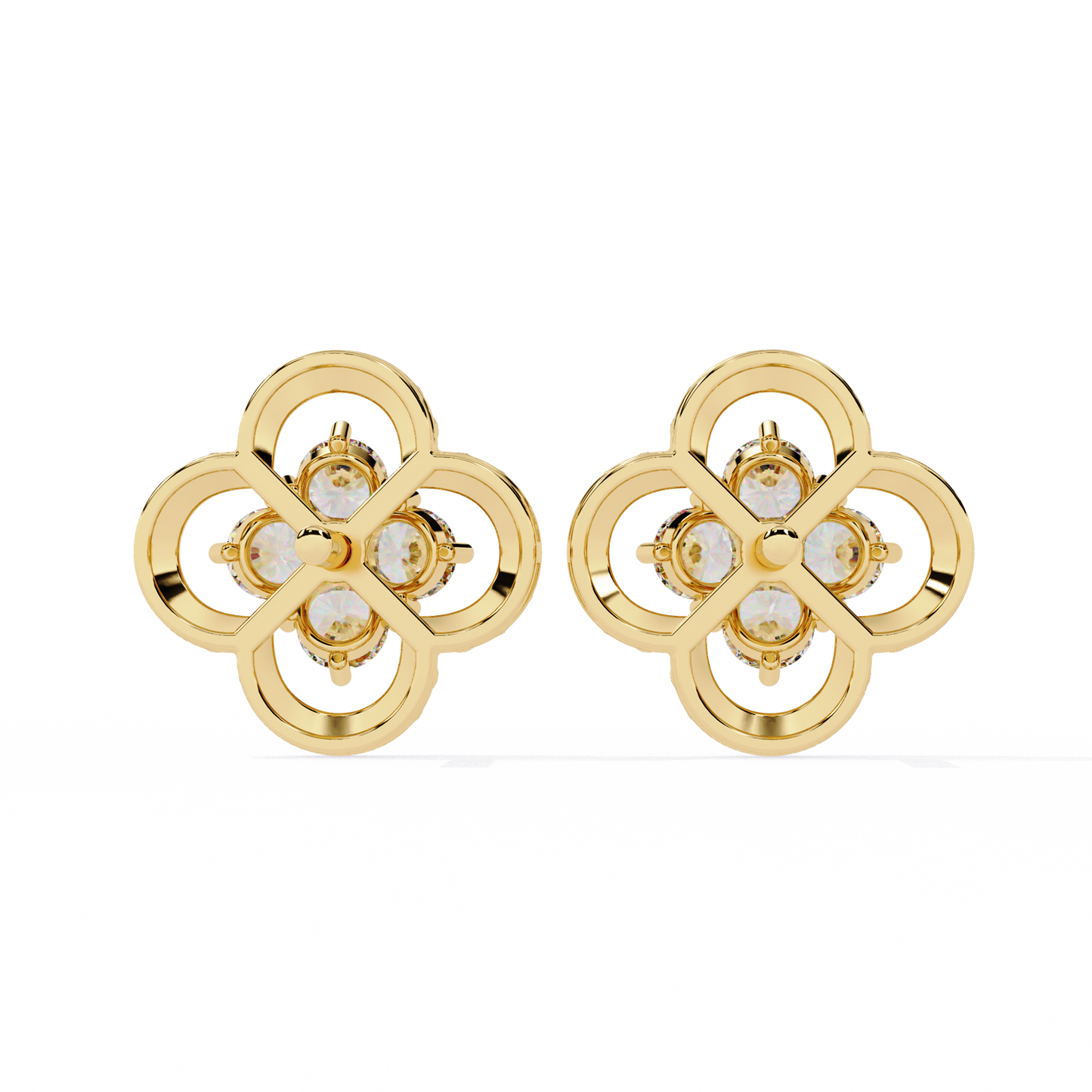 LAB-GROWN DIAMOND EARRING WITH CLOVER CLUSTER STUD DESIGN IN YELLOW GOLD SIDE VIEW FEATURING VVS TO VS+ D–F DIAMONDS LUXURY JEWELRY #YELLOW GOLD