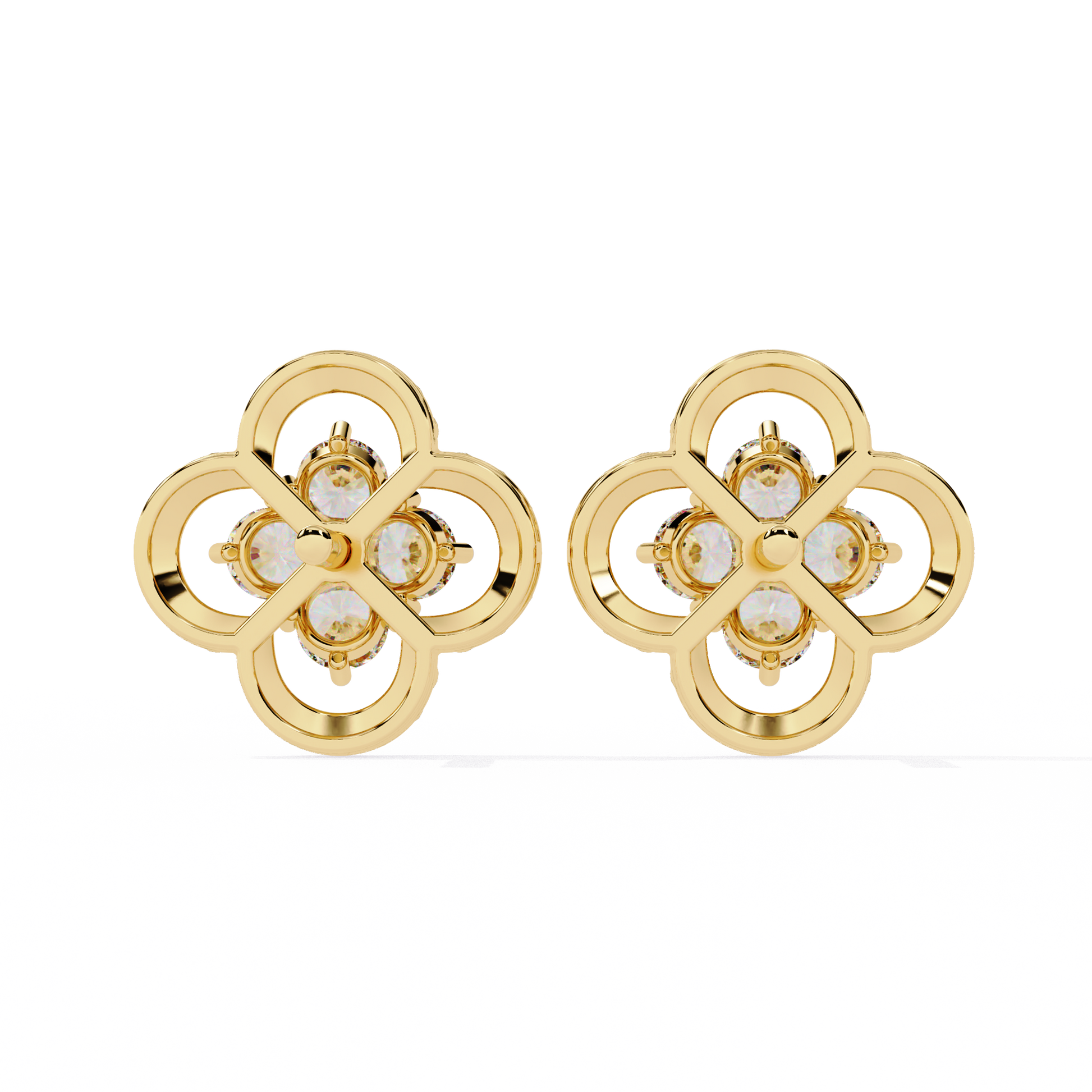LAB-GROWN DIAMOND EARRING WITH CLOVER CLUSTER STUD DESIGN IN YELLOW GOLD SIDE VIEW FEATURING VVS TO VS+ D–F DIAMONDS LUXURY JEWELRY #YELLOW GOLD