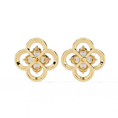 LAB-GROWN DIAMOND EARRING WITH CLOVER CLUSTER STUD DESIGN IN YELLOW GOLD SIDE VIEW FEATURING VVS TO VS+ D–F DIAMONDS LUXURY JEWELRY #YELLOW GOLD