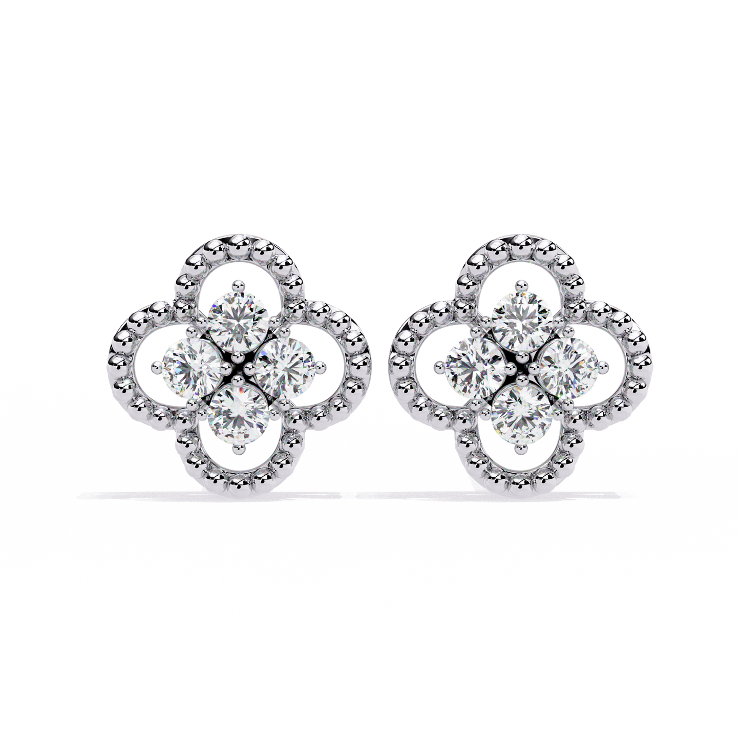 LAB-GROWN DIAMOND EARRING WITH CLOVER CLUSTER STUD DESIGN IN WHITE GOLD SIDE VIEW FEATURING VVS TO VS+ D–F DIAMONDS LUXURY JEWELRY #WHITE GOLD