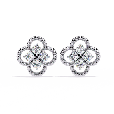 LAB-GROWN DIAMOND EARRING WITH CLOVER CLUSTER STUD DESIGN IN WHITE GOLD SIDE VIEW FEATURING VVS TO VS+ D–F DIAMONDS LUXURY JEWELRY #WHITE GOLD