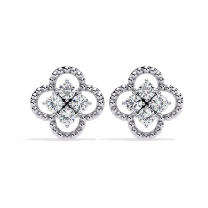 LAB-GROWN DIAMOND EARRING WITH CLOVER CLUSTER STUD DESIGN IN WHITE GOLD SIDE VIEW FEATURING VVS TO VS+ D–F DIAMONDS LUXURY JEWELRY #WHITE GOLD