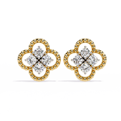LAB-GROWN DIAMOND EARRING WITH CLOVER CLUSTER STUD DESIGN IN YELLOW GOLD SIDE VIEW FEATURING VVS TO VS+ D–F DIAMONDS LUXURY JEWELRY #YELLOW GOLD