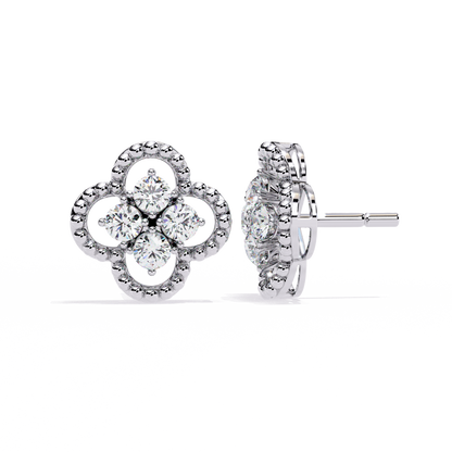 LAB-GROWN DIAMOND EARRING WITH CLOVER CLUSTER STUD DESIGN IN WHITE GOLD SIDE VIEW FEATURING VVS TO VS+ D–F DIAMONDS LUXURY JEWELRY #WHITE GOLD