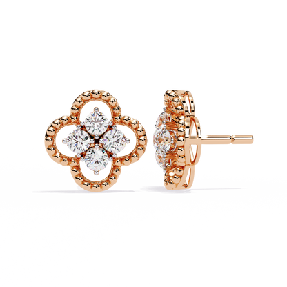 LAB-GROWN DIAMOND EARRING WITH CLOVER CLUSTER STUD DESIGN IN ROSE GOLD SIDE VIEW FEATURING VVS TO VS+ D–F DIAMONDS LUXURY JEWELRY #ROSE GOLD