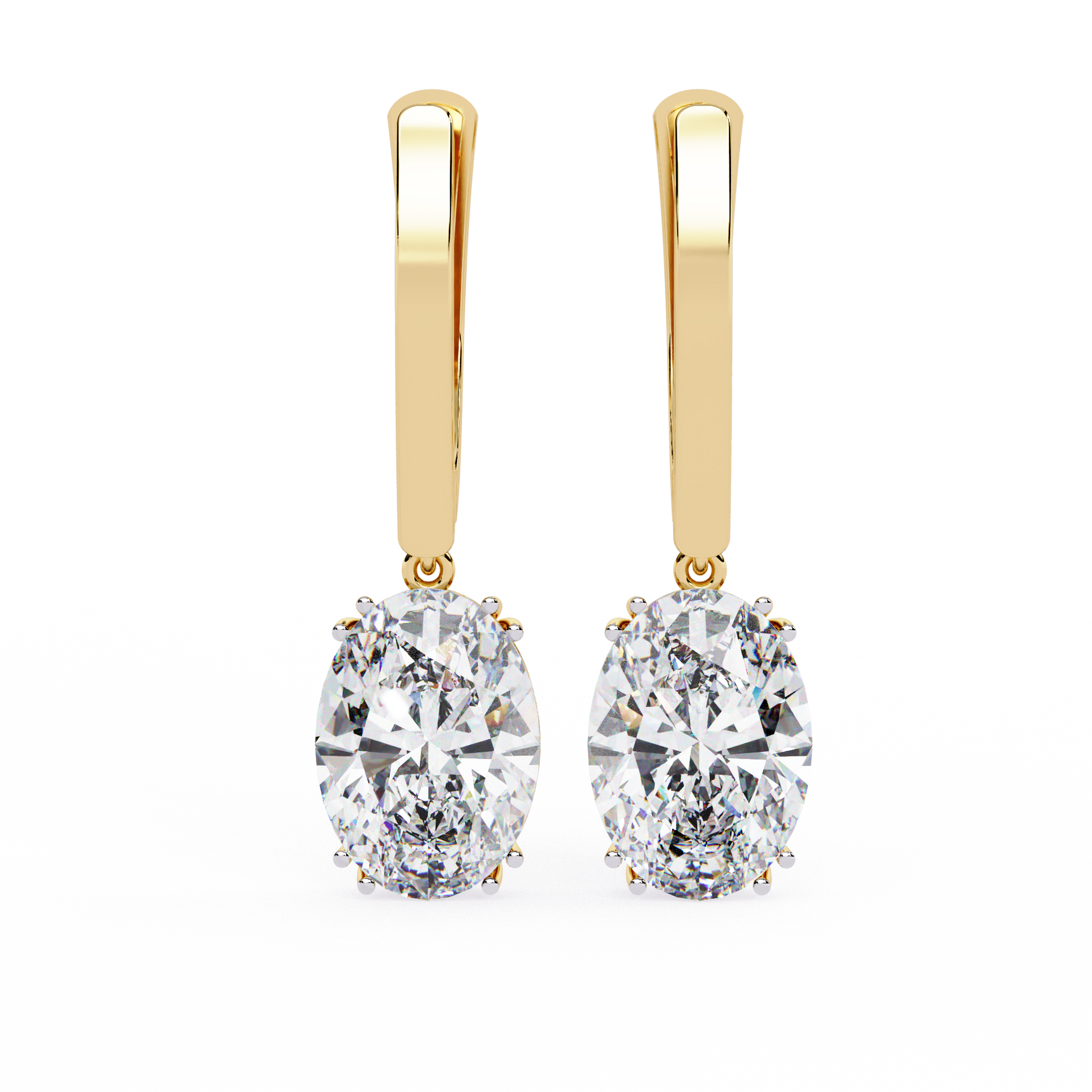 LAB-GROWN DIAMOND EARRING WITH OVAL DROP HOOP DESIGN IN YELLOW GOLD FEATURING DIAMOND CLARITY VVS TO VS+ AND DIAMOND COLOR D–F LUXURY JEWELRY #YELLOW GOLD