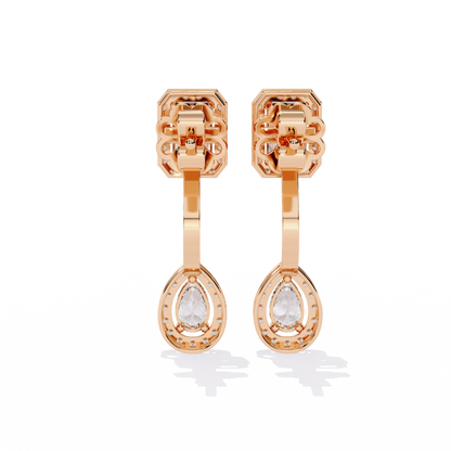 LAB-GROWN DIAMOND EARRING WITH EMERALD HALO TOP AND PEAR HALO DROP DESIGN IN ROSE GOLD FEATURING VVS TO VS+ D–F DIAMONDS #ROSE GOLD
