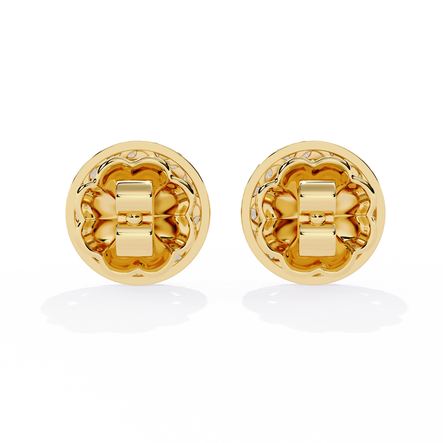LAB-GROWN DIAMOND EARRING BACK VIEW WITH HALO STUD DESIGN IN YELLOW GOLD FEATURING ROUND AND MARQUISE LAB-GROWN DIAMONDS WITH DIAMOND CLARITY VVS TO VS+ AND DIAMOND COLOR D–F #YELLOW GOLD