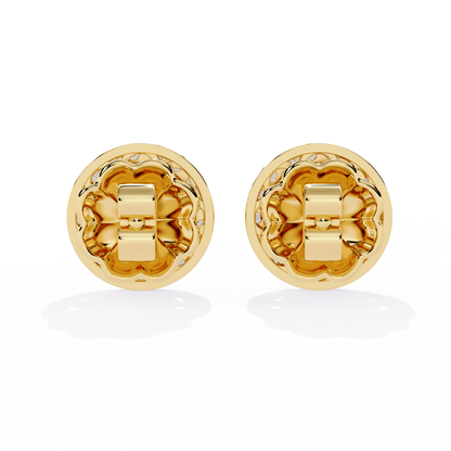 LAB-GROWN DIAMOND EARRING BACK VIEW WITH HALO STUD DESIGN IN YELLOW GOLD FEATURING ROUND AND MARQUISE LAB-GROWN DIAMONDS WITH DIAMOND CLARITY VVS TO VS+ AND DIAMOND COLOR D–F #YELLOW GOLD