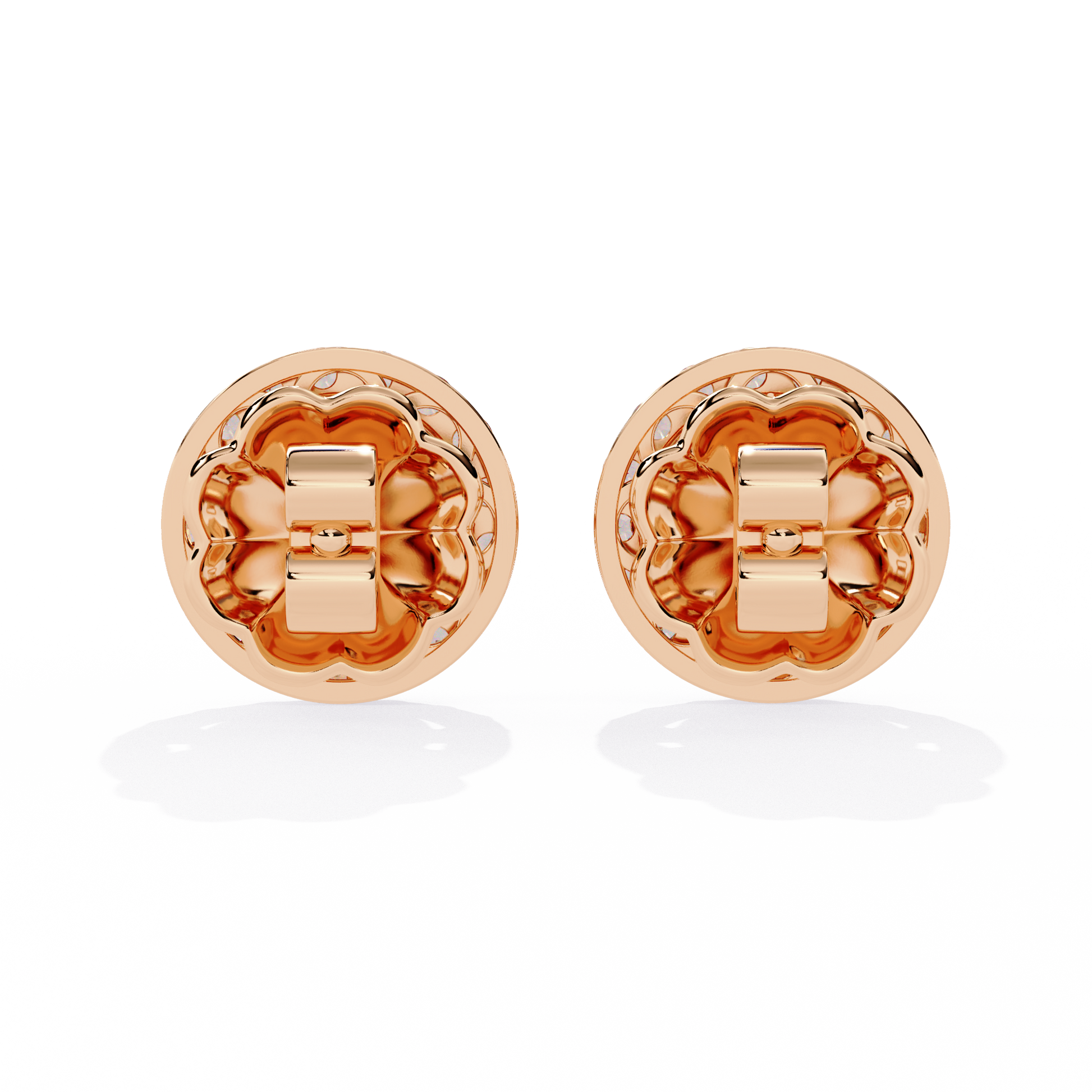 LAB-GROWN DIAMOND EARRING WITH HALO STUD DESIGN IN ROSE GOLD FEATURING ROUND AND MARQUISE LAB-GROWN DIAMONDS WITH DIAMOND CLARITY VVS TO VS+ AND DIAMOND COLOR D–F #ROSE GOLD
