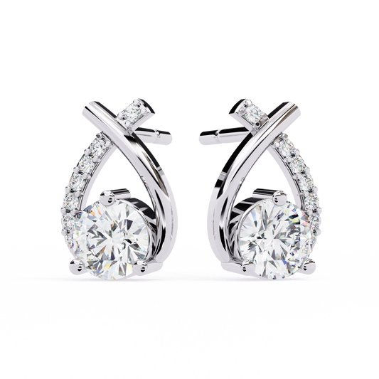 ROUND DIAMOND WHITE GOLD HALO STUD EARRING 