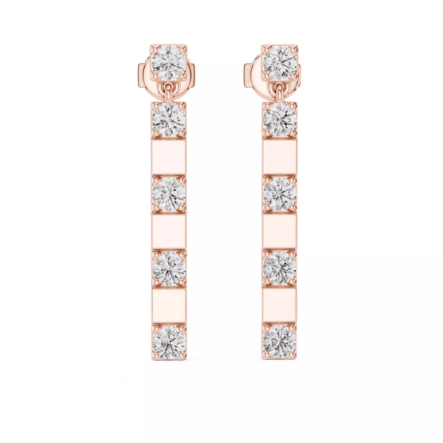 LAB-GROWN DIAMOND EARRING WITH MODERN BAR DROP DESIGN IN ROSE GOLD SIDE VIEW FEATURING DIAMOND CLARITY VVS TO VS+ AND DIAMOND COLOR D–F #ROSE GOLD
