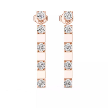 LAB-GROWN DIAMOND EARRING WITH MODERN BAR DROP DESIGN IN ROSE GOLD SIDE VIEW FEATURING DIAMOND CLARITY VVS TO VS+ AND DIAMOND COLOR D–F #ROSE GOLD