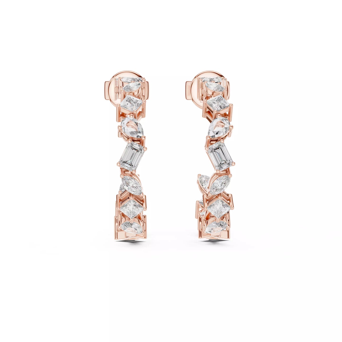 LAB-GROWN DIAMOND EARRING WITH MIXED-SHAPE HOOP DESIGN IN ROSE GOLD FEATURING DIAMOND CLARITY VVS TO VS+ AND DIAMOND COLOR D–F LUXURY JEWELRY #ROSE GOLD