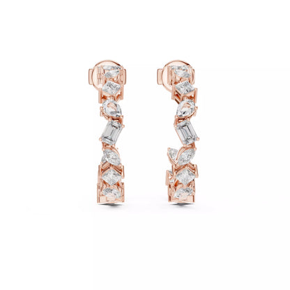 LAB-GROWN DIAMOND EARRING WITH MIXED-SHAPE HOOP DESIGN IN ROSE GOLD FEATURING DIAMOND CLARITY VVS TO VS+ AND DIAMOND COLOR D–F LUXURY JEWELRY #ROSE GOLD