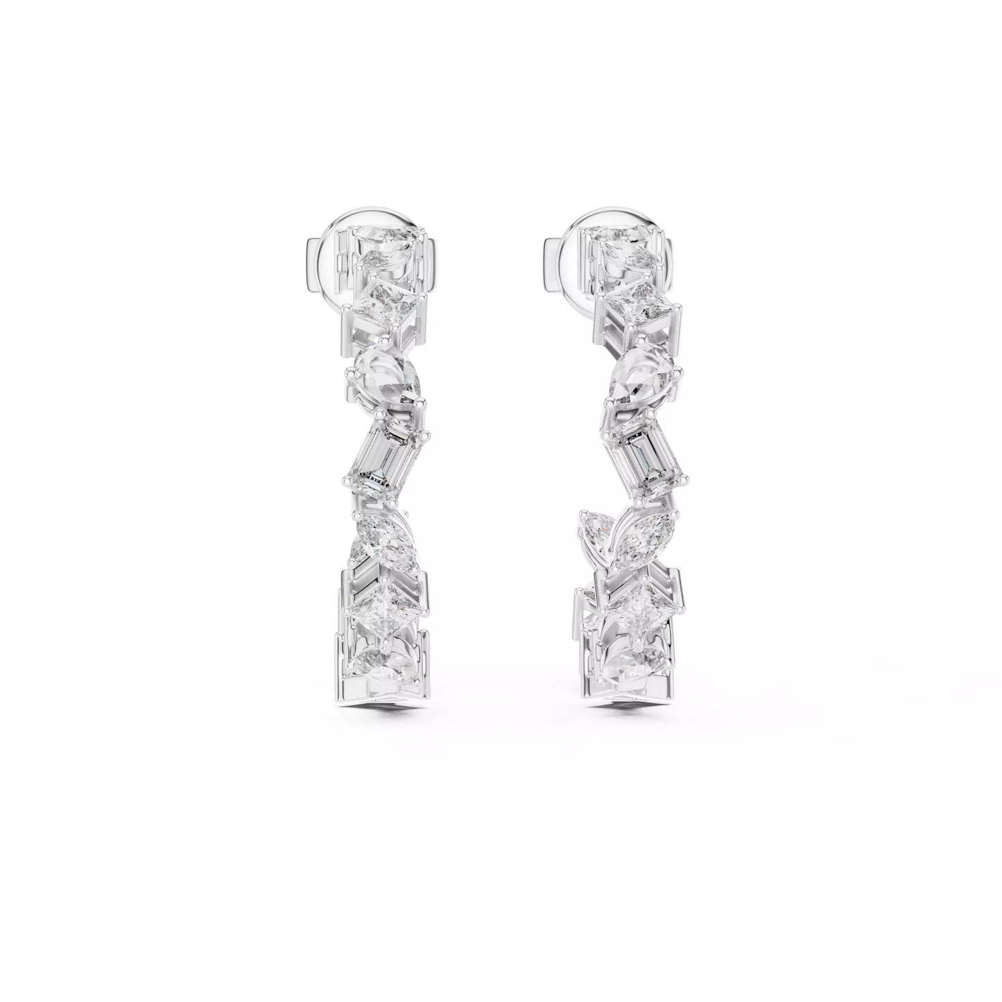 LAB-GROWN DIAMOND EARRING WITH MIXED-SHAPE HOOP DESIGN IN WHITE GOLD FEATURING DIAMOND CLARITY VVS TO VS+ AND DIAMOND COLOR D–F LUXURY JEWELRY #WHITE GOLD