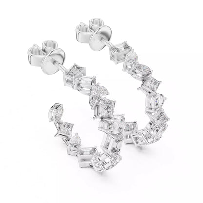 LAB-GROWN DIAMOND EARRING WITH MIXED-SHAPE HOOP DESIGN IN WHITE GOLD FEATURING DIAMOND CLARITY VVS TO VS+ AND DIAMOND COLOR D–F LUXURY JEWELRY #WHITE GOLD