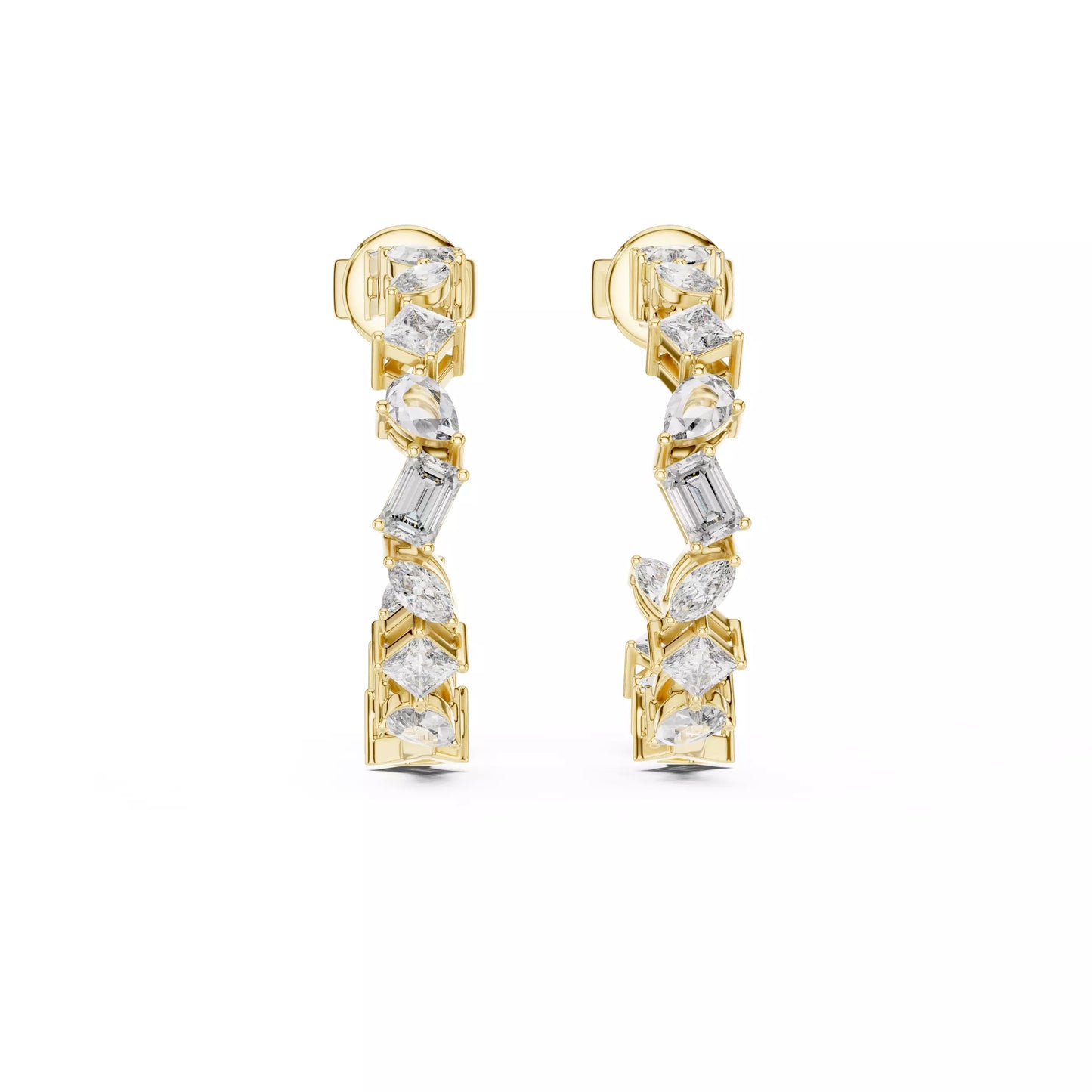 LAB-GROWN DIAMOND EARRING WITH MIXED-SHAPE HOOP DESIGN IN YELLOW GOLD FEATURING DIAMOND CLARITY VVS TO VS+ AND DIAMOND COLOR D–F LUXURY JEWELRY #YELLOW GOLD
