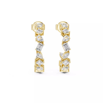 LAB-GROWN DIAMOND EARRING WITH MIXED-SHAPE HOOP DESIGN IN YELLOW GOLD FEATURING DIAMOND CLARITY VVS TO VS+ AND DIAMOND COLOR D–F LUXURY JEWELRY #YELLOW GOLD