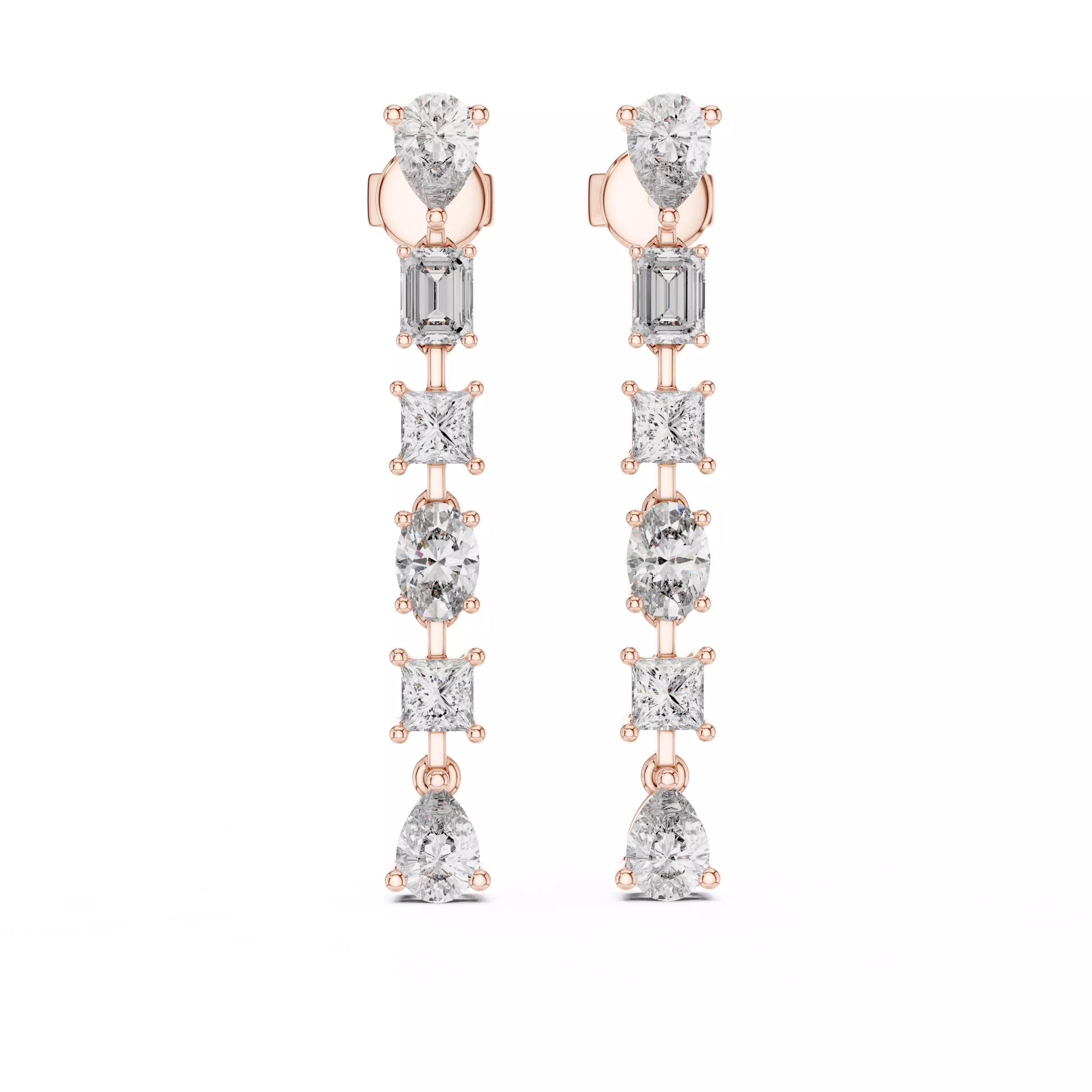 LAB-GROWN DIAMOND EARRING WITH PRONG-SET LINEAR DROP DESIGN IN ROSE GOLD FEATURING DIAMOND CLARITY VVS TO VS+ AND DIAMOND COLOR D–F #ROSE GOLD