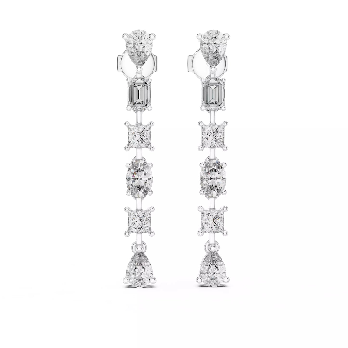 LAB-GROWN DIAMOND EARRING WITH LINEAR MIXED-SHAPE DROP DESIGN IN WHITE GOLD FEATURING DIAMOND CLARITY VVS TO VS+ AND DIAMOND COLOR D–F #WHITE GOLD