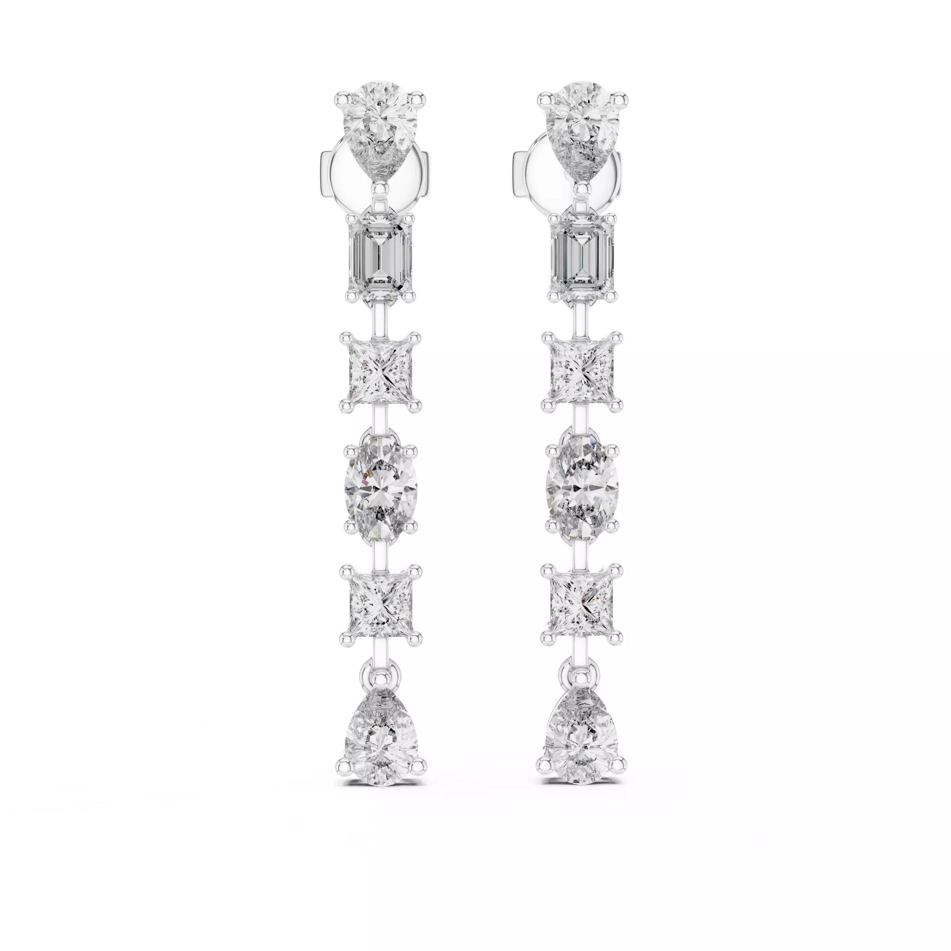 LAB-GROWN DIAMOND EARRING WITH LINEAR MIXED-SHAPE DROP DESIGN IN WHITE GOLD FEATURING DIAMOND CLARITY VVS TO VS+ AND DIAMOND COLOR D–F #WHITE GOLD