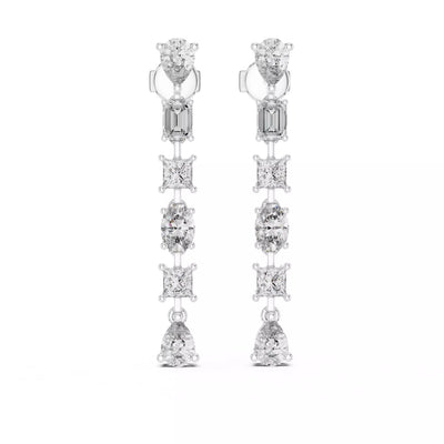 LAB-GROWN DIAMOND EARRING WITH LINEAR MIXED-SHAPE DROP DESIGN IN WHITE GOLD FEATURING DIAMOND CLARITY VVS TO VS+ AND DIAMOND COLOR D–F #WHITE GOLD