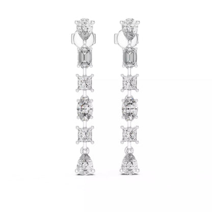 LAB-GROWN DIAMOND EARRING WITH LINEAR MIXED-SHAPE DROP DESIGN IN WHITE GOLD FEATURING DIAMOND CLARITY VVS TO VS+ AND DIAMOND COLOR D–F #WHITE GOLD