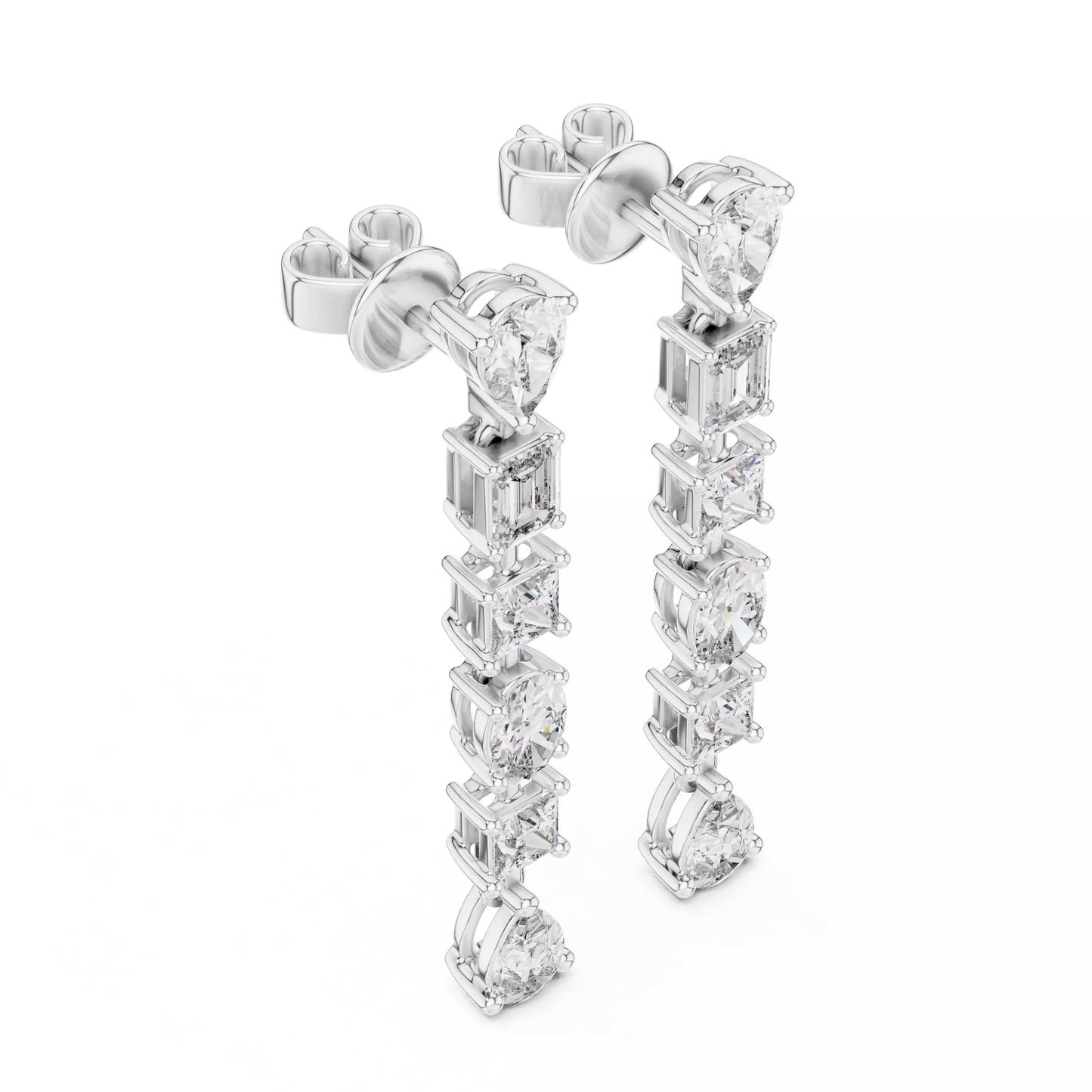LAB-GROWN DIAMOND EARRING WITH LINEAR MIXED-SHAPE DROP DESIGN IN WHITE GOLD FEATURING DIAMOND CLARITY VVS TO VS+ AND DIAMOND COLOR D–F #WHITE GOLD