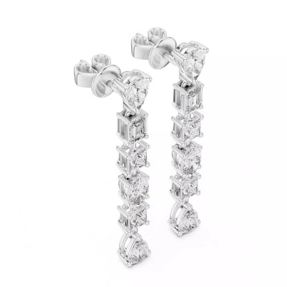 LAB-GROWN DIAMOND EARRING WITH LINEAR MIXED-SHAPE DROP DESIGN IN WHITE GOLD FEATURING DIAMOND CLARITY VVS TO VS+ AND DIAMOND COLOR D–F #WHITE GOLD
