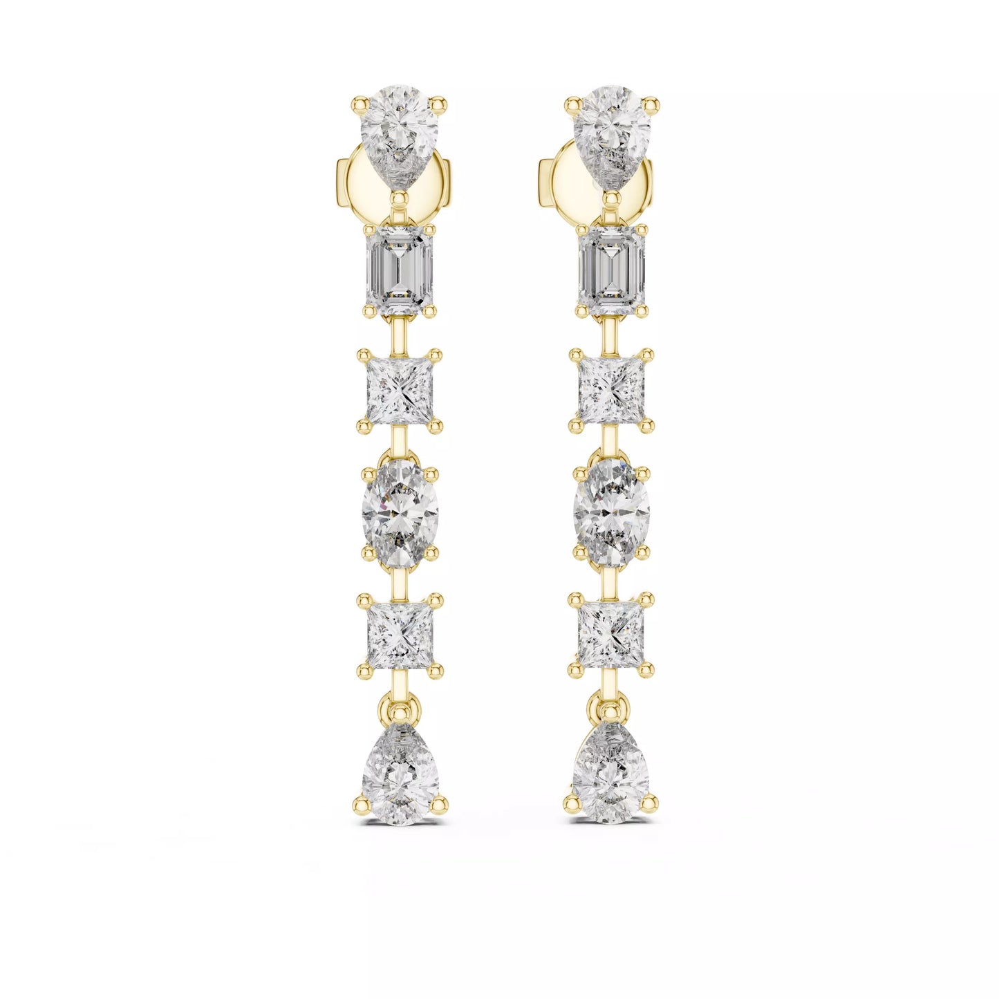 LAB-GROWN DIAMOND EARRING WITH LINEAR MIXED-SHAPE DROP DESIGN IN YELLOW GOLD FEATURING DIAMOND CLARITY VVS TO VS+ AND DIAMOND COLOR D–F #YELLOW GOLD