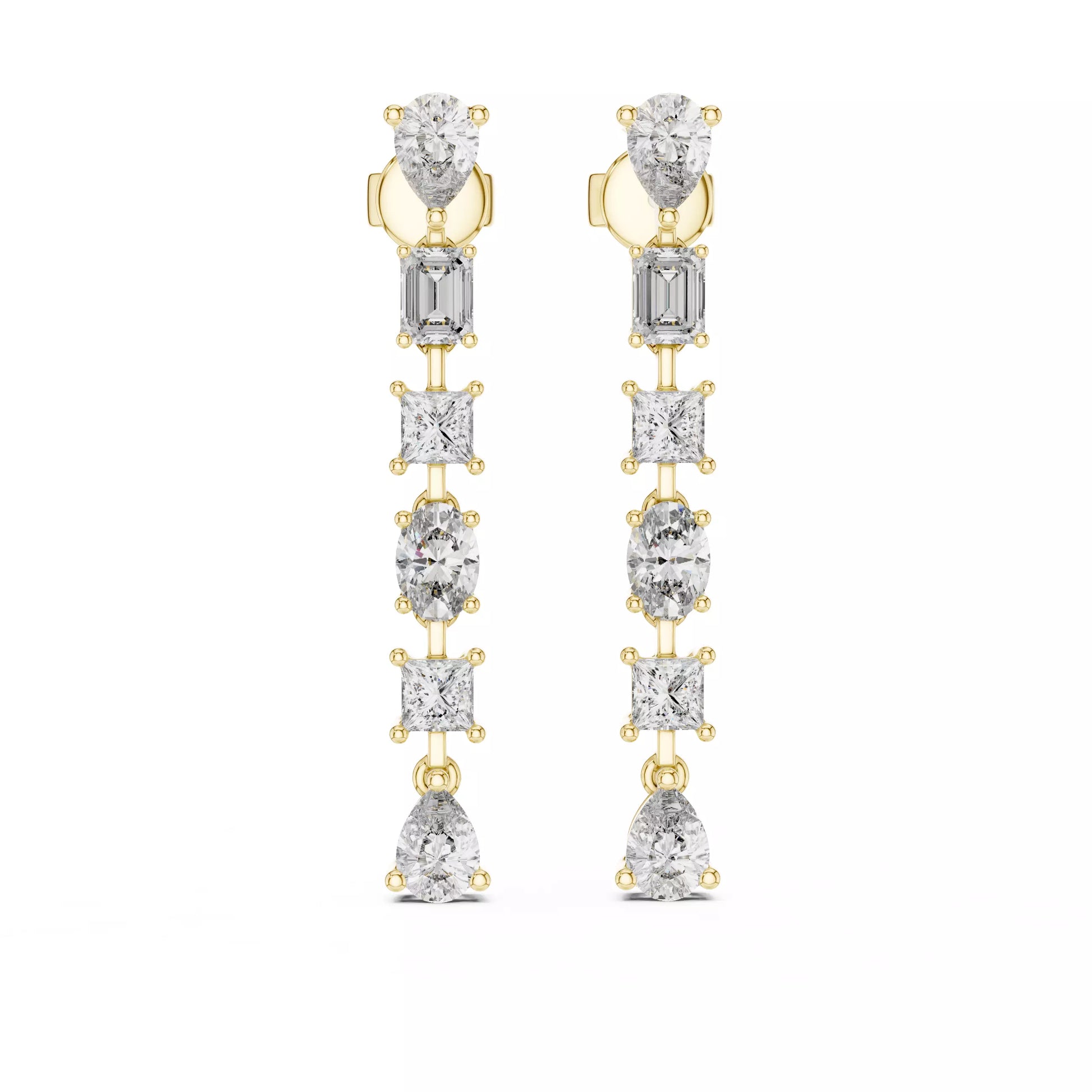 LAB-GROWN DIAMOND EARRING WITH LINEAR MIXED-SHAPE DROP DESIGN IN YELLOW GOLD FEATURING DIAMOND CLARITY VVS TO VS+ AND DIAMOND COLOR D–F #YELLOW GOLD