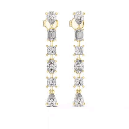 LAB-GROWN DIAMOND EARRING WITH LINEAR MIXED-SHAPE DROP DESIGN IN YELLOW GOLD FEATURING DIAMOND CLARITY VVS TO VS+ AND DIAMOND COLOR D–F #YELLOW GOLD
