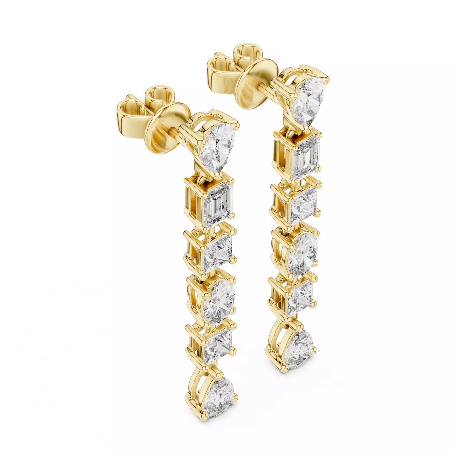LAB-GROWN DIAMOND EARRING WITH LINEAR MIXED-SHAPE DROP DESIGN IN YELLOW GOLD FEATURING DIAMOND CLARITY VVS TO VS+ AND DIAMOND COLOR D–F #YELLOW GOLD