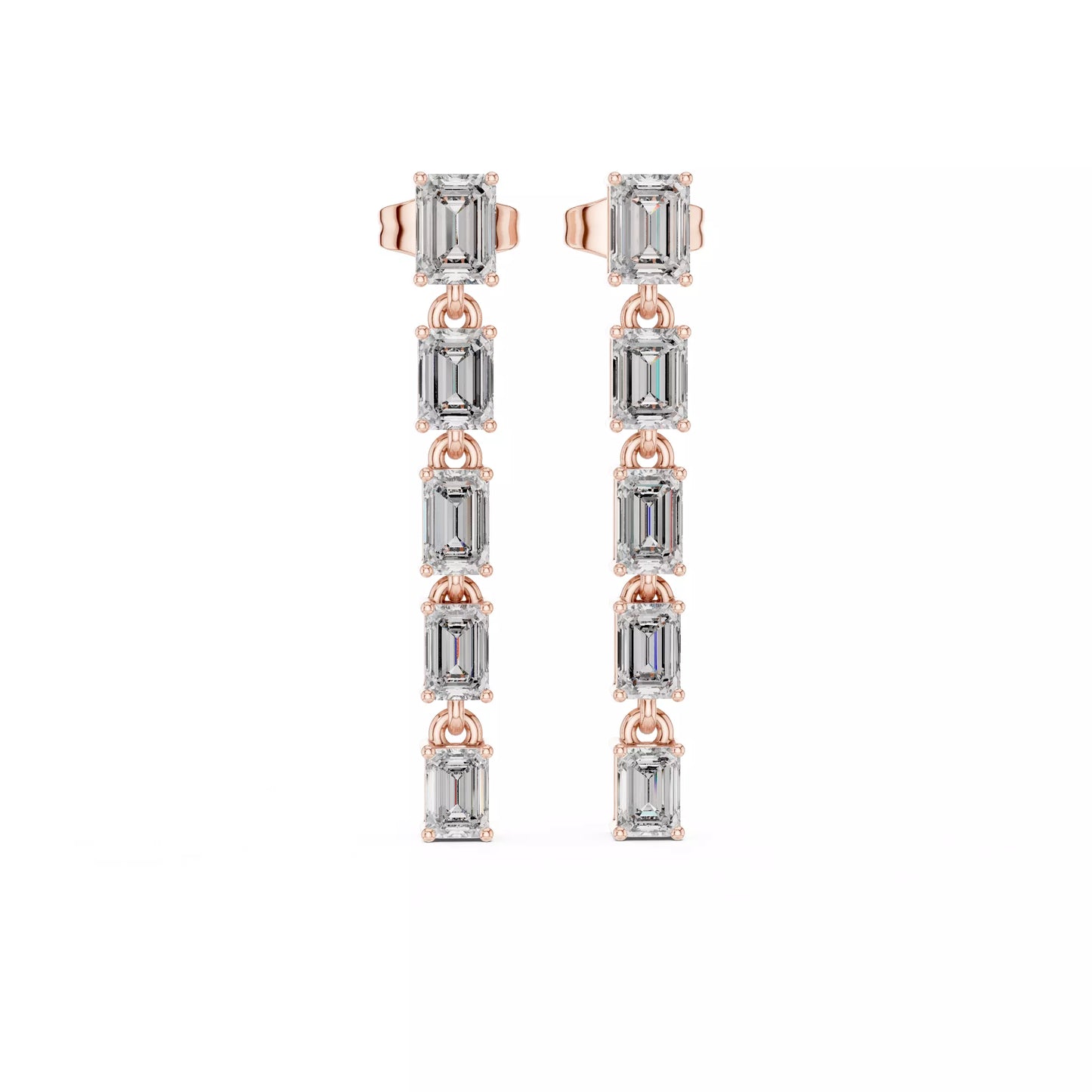 LAB-GROWN DIAMOND EARRING WITH PRONG-SET EMERALD-CUT DROP DESIGN IN ROSE GOLD FEATURING DIAMOND CLARITY VVS TO VS+ AND DIAMOND COLOR D–F #ROSE GOLD