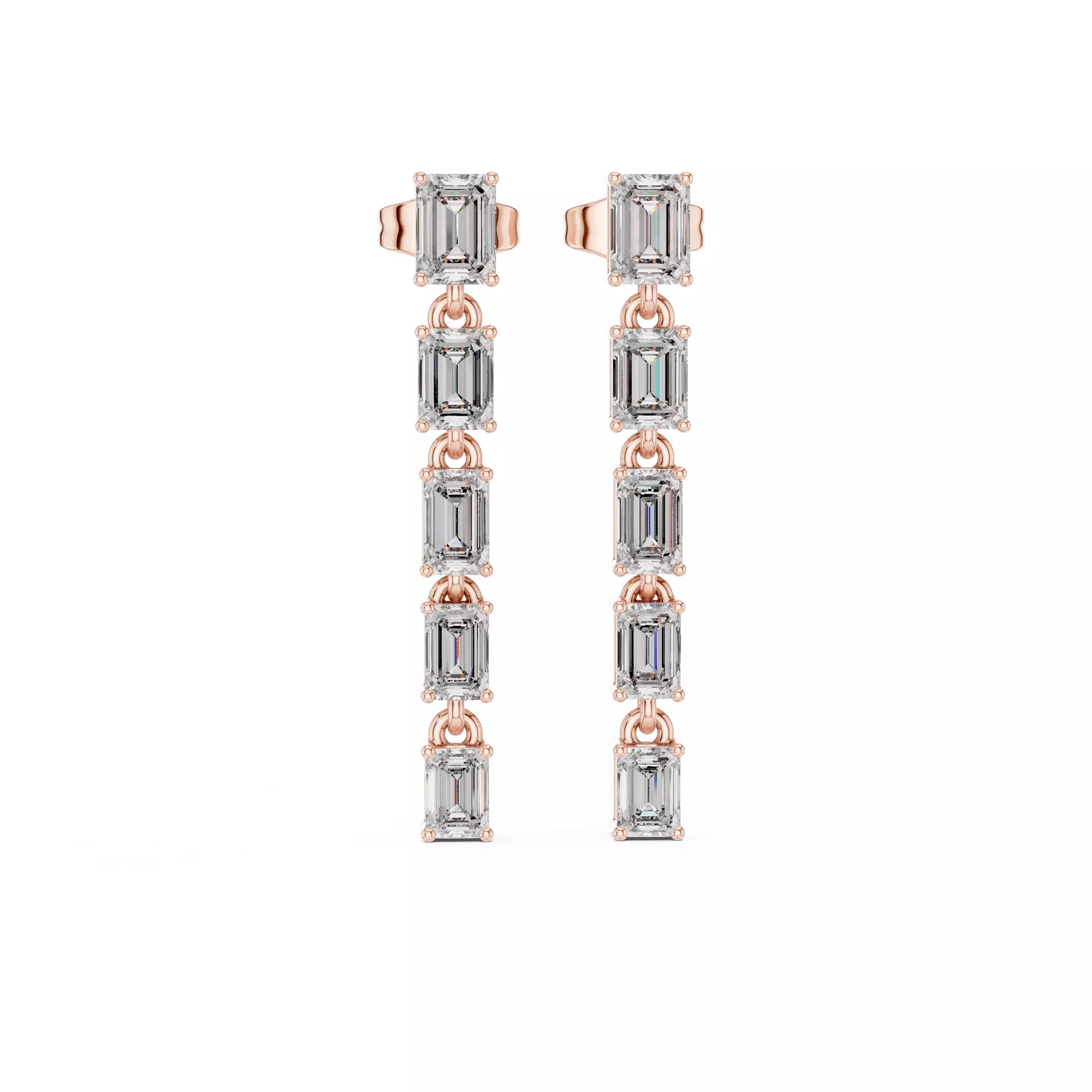 LAB-GROWN DIAMOND EARRING WITH PRONG-SET EMERALD-CUT DROP DESIGN IN ROSE GOLD FEATURING DIAMOND CLARITY VVS TO VS+ AND DIAMOND COLOR D–F #ROSE GOLD