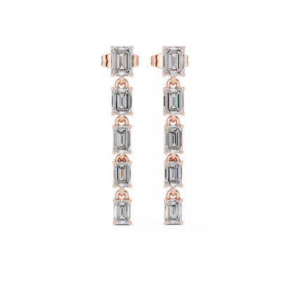 LAB-GROWN DIAMOND EARRING WITH PRONG-SET EMERALD-CUT DROP DESIGN IN ROSE GOLD FEATURING DIAMOND CLARITY VVS TO VS+ AND DIAMOND COLOR D–F #ROSE GOLD