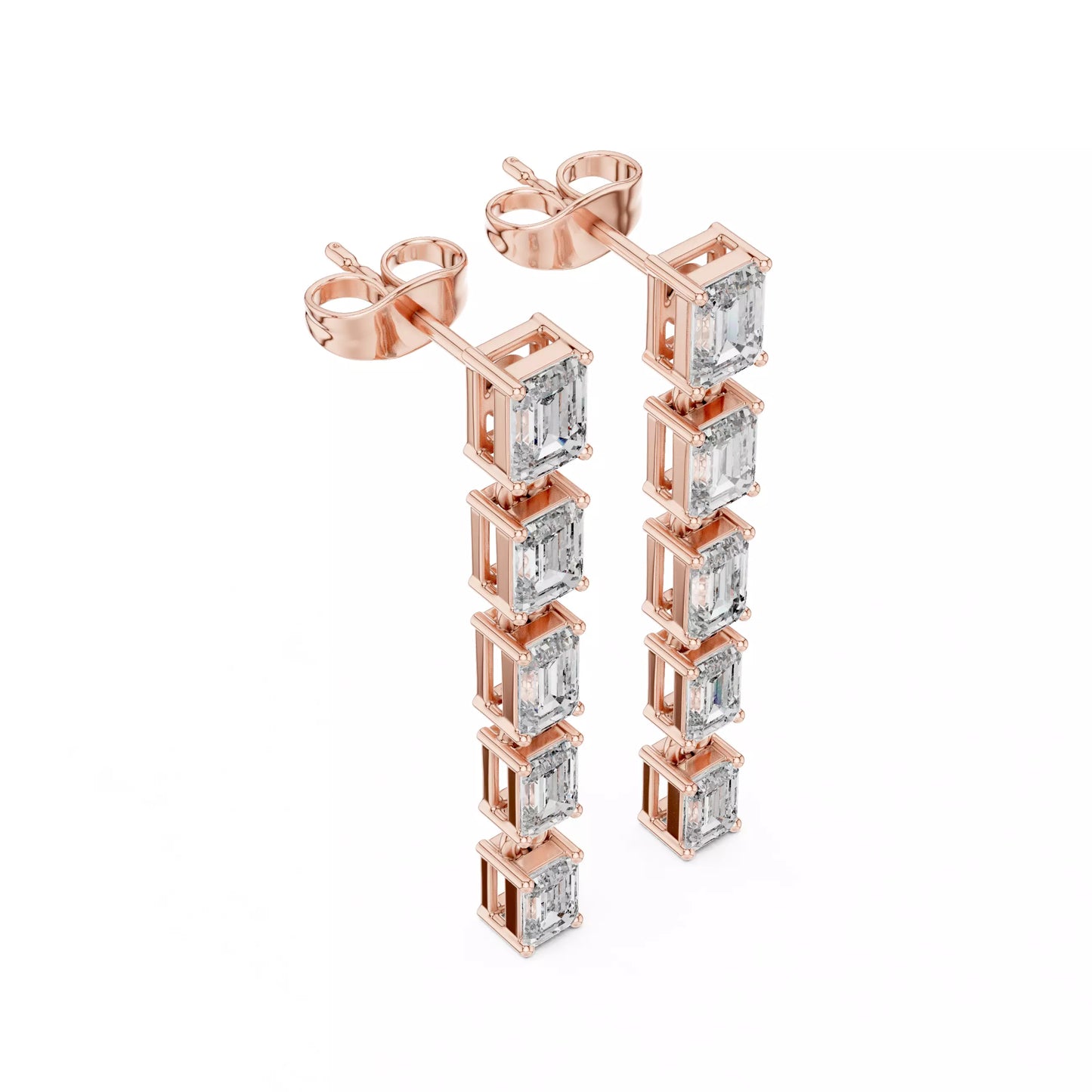LAB-GROWN DIAMOND EARRING WITH PRONG-SET EMERALD-CUT DROP DESIGN IN ROSE GOLD FEATURING DIAMOND CLARITY VVS TO VS+ AND DIAMOND COLOR D–F #ROSE GOLD