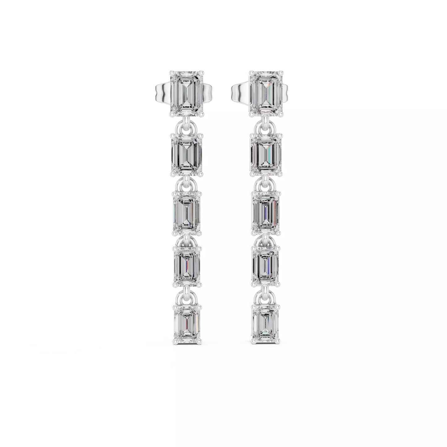 LAB-GROWN DIAMOND EARRING WITH LINEAR EMERALD-CUT DROP DESIGN IN WHITE GOLD FEATURING DIAMOND CLARITY VVS TO VS+ AND DIAMOND COLOR D–F #WHITE GOLD