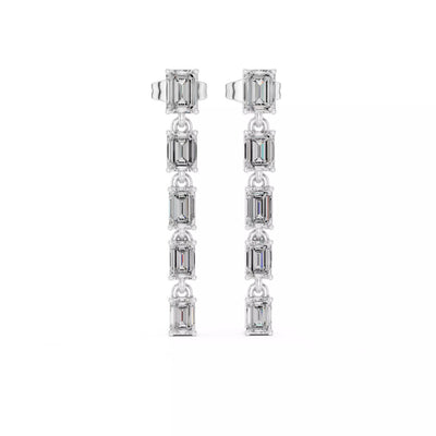 LAB-GROWN DIAMOND EARRING WITH LINEAR EMERALD-CUT DROP DESIGN IN WHITE GOLD FEATURING DIAMOND CLARITY VVS TO VS+ AND DIAMOND COLOR D–F #WHITE GOLD